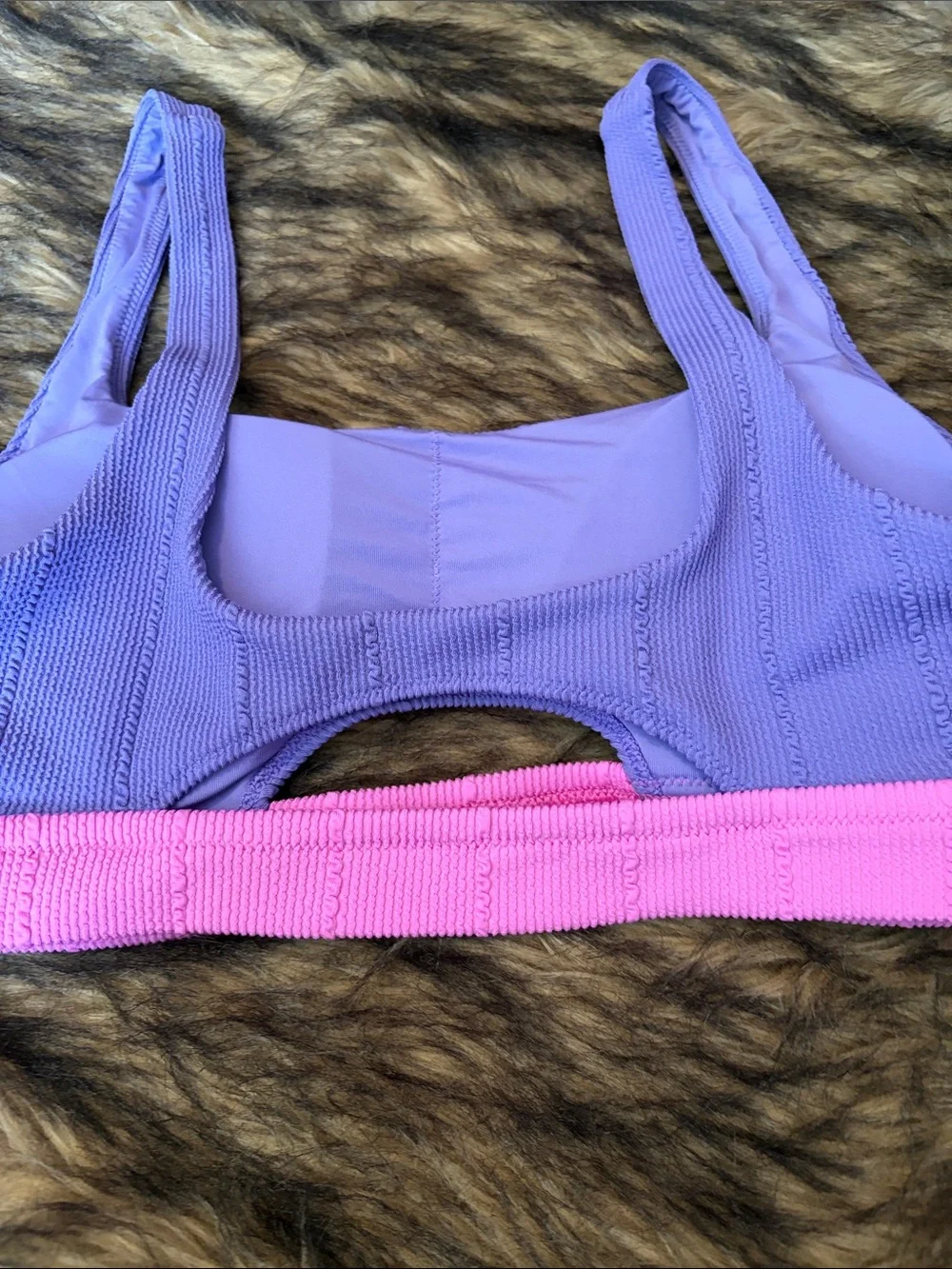 Aerie Lavender Ribbed Scoop Sports Bra with Pink Band Size XL